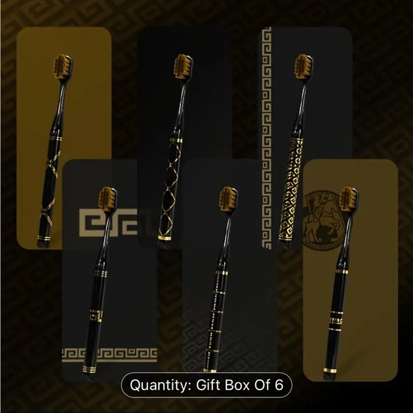 6pcs Luxury Black & Golden Soft Bristle Toothbrushes for Adults - Gentle - Picture 4 of 4